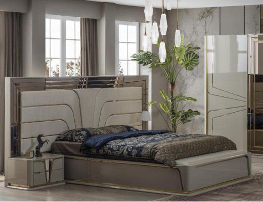 Suite Bedroom Double bed Luxury Bed Modern Beige Set 3pcs new
