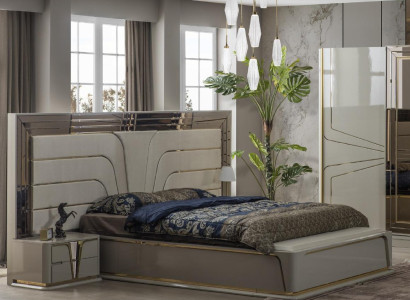 Suite Bedroom Double bed Luxury Bed Modern Beige Set 3pcs new