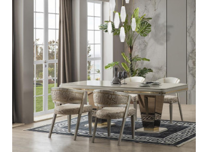 Suite Luxury Dining set Dining room Dining table Chairs Dining area Beige 7 pieces