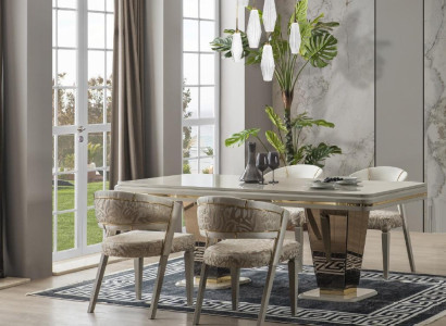 Suite Luxury Dining set Dining room Dining table Chairs Dining area Beige 7 pieces