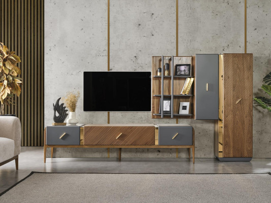 Set wall unit TV stand TV cabinet lowboard sideboard shelves wood brown
