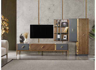 Set wall unit TV stand TV cabinet lowboard sideboard shelves wood brown