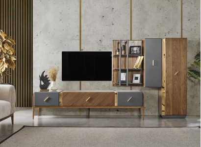 Set wall unit TV stand TV cabinet lowboard sideboard shelves wood brown
