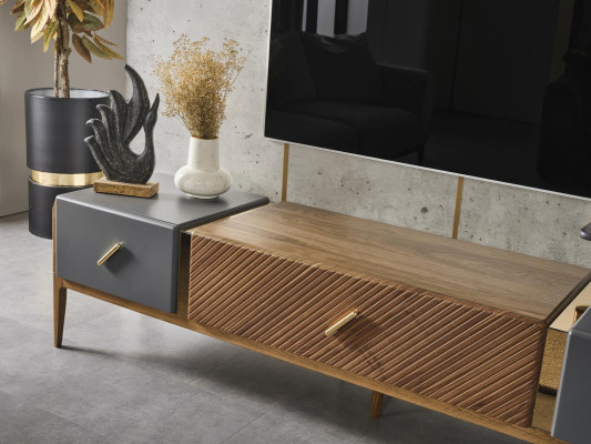 Set wall unit TV stand TV cabinet lowboard sideboard shelves wood brown