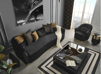 Sofa set Sofa 4 Seater Armchair Four Seater Fabric Blue Polyester Set