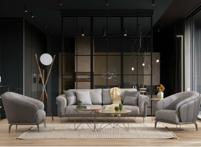 Sofa 3 Seater Gray Living room Classic Design Elegant Style 230cm