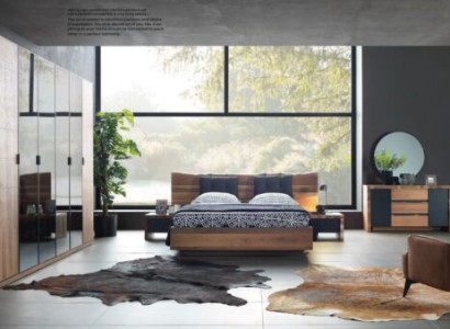 Bedroom Bed 2x Bedside table Wardrobe Chest of drawers Mirror Set 6pcs