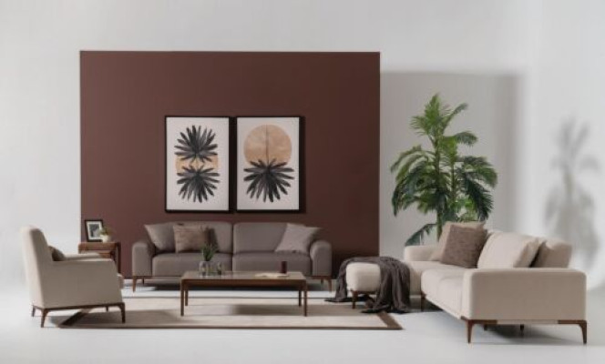 Living room Corner sofa L-shape Sofa 3 Armchair Coffee table 2x Side tables Set