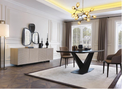 Dining table Table 4x Chairs Sideboard Mirror 7tlg Design Group Suite