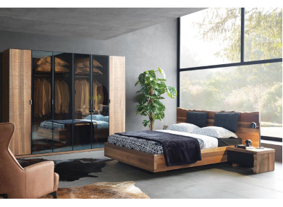 Bedroom Bed 2x Bedside table Wardrobe Suite Wood Modern Set