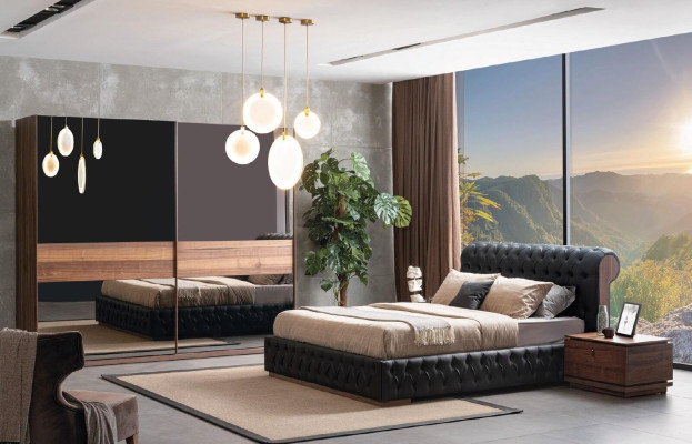 Bed Wardrobe 2x Bedside table Luxury Bedroom Upholstery Design new