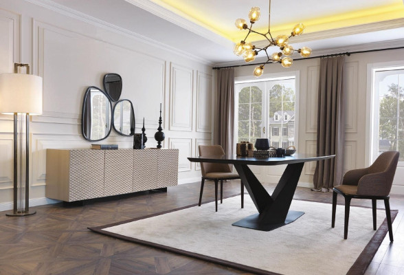 Living room Mirror Sideboard Wardrobe Elegant Design Luxury 2-piece. new Beige