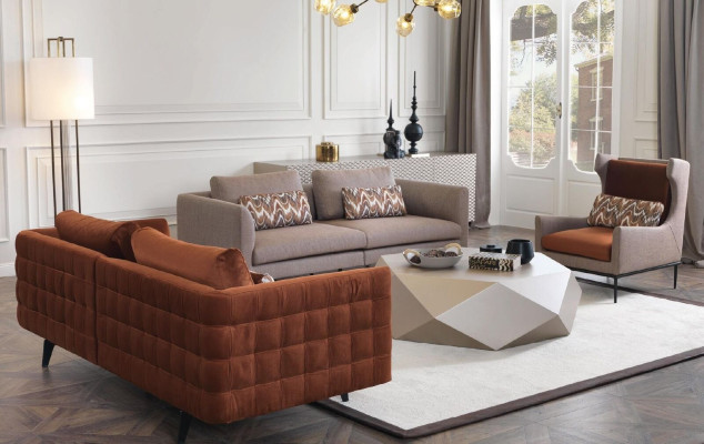 Living room Sofa Upholstery 3 Seater Couches Seating Set Textile Gray