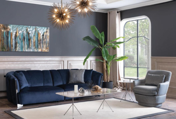Living room Sofa Couch Designer Textile Seat Upholstery Design Blue