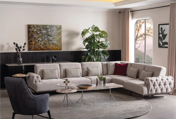 Corner sofa Design Furniture Corner suite Fabric sofa Textile Corner sofa Furniture 355x280cm