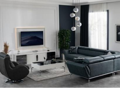 Living room Set Corner sofa L-shape TV lowboard TV wall Suite Design