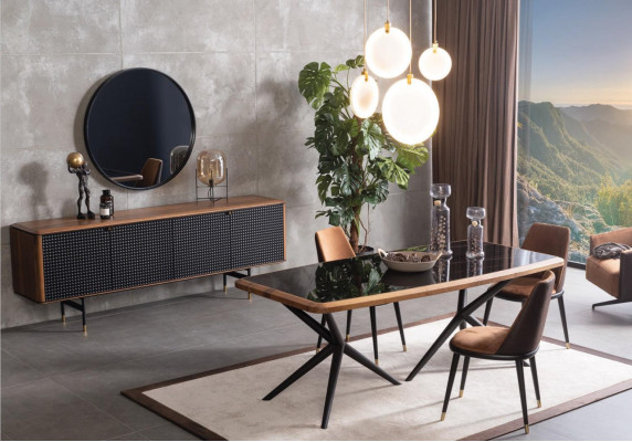 Dining room Set Table 4x Chairs Sideboard Mirror 7-piece Group dining set