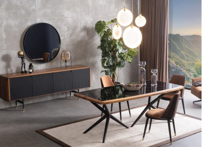 Dining room Set Table 4x Chairs Sideboard Mirror 7-piece Group dining set