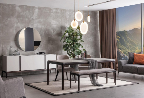 Dining room Set Table 2x Chairs Sideboard Mirror Stool 6-piece Dining set new