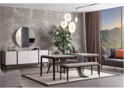 Dining room Set Table 2x Chairs Sideboard Mirror Stool 6-piece Dining set new