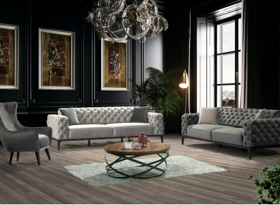 Chesterfield Sofa set Sofa 31 Seater Fabric Gray Luxury Sofas Seat