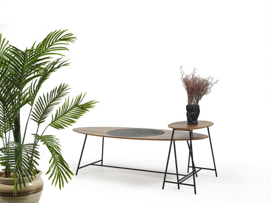 Modern Table Coffee table Side table Design Living room Wood Oval 2-piece.