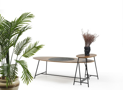 Modern Table Coffee table Side table Design Living room Wood Oval 2-piece.