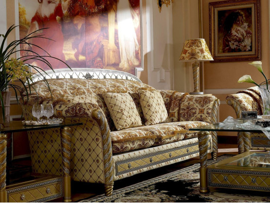 Baroque Rococo 3 Seater Couch Upholstery Sofa Classic Sofas Couches Textile Fabric