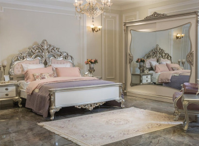Bedroom Set Luxury Bed 2x Bedside table Wardrobe Armchair 6pcs.