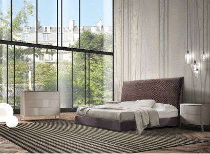 Designer Bed 2x Bedside tables Chest of drawers 4pcs. Set Bedroom Italian Furniture