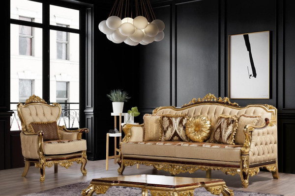Golden Sofa Set Baroque Rococo Set Complete Couch Sofa 5pcs. new