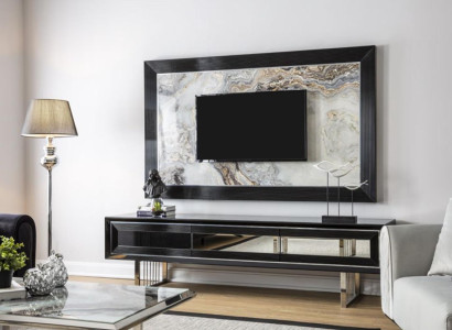 Luxury Wall unit + Sideboard Lowboard Shelf Living room Black high gloss