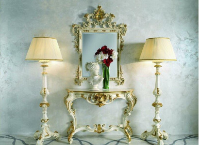 Group 4-piece set style classic 2x lamp console table with mirror furniture