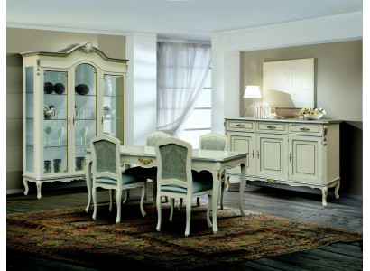 Luxury Dining room Set Suite 7pcs White Wood Furniture Chest of drawers 4x Chair Table Display case