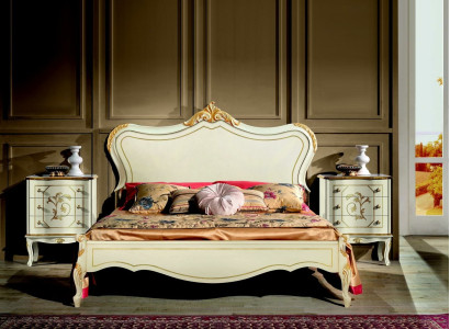 Luxury Bed 160x195cm with Wood Headboard and 2 Bedside Tables Italian Furniture new