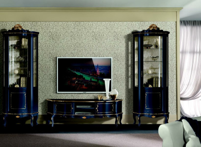 Luxury Set Suite 3-piece TV cabinet with 2x Display case Blue Italian luxury furniture baroque style