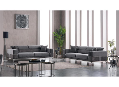 Gray Designer Couch Club Furniture Couches 3+3 Seater Upholstery 230cm Sofas