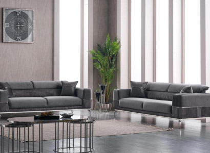 Gray Designer Couch Club Furniture Couches 3+3 Seater Upholstery 230cm Sofas