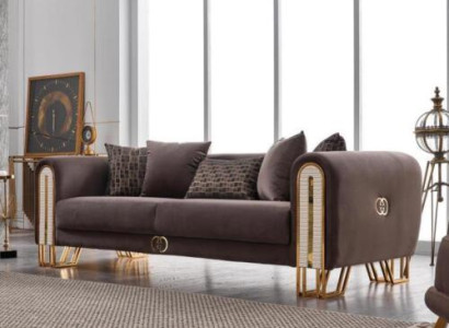 Luxury Couch Gold Metal Sofa Three Seater Couches Upholstery Furniture 240cm