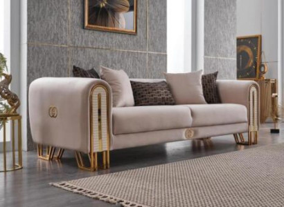 Luxury Sofa Couch Gold Metal Three Seater Couches Upholstery Three Seater Fabric