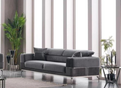 Gray Sofa 3 Seat Three Seater Luxury Couch Gray Furniture Upholstery Textile Velvet