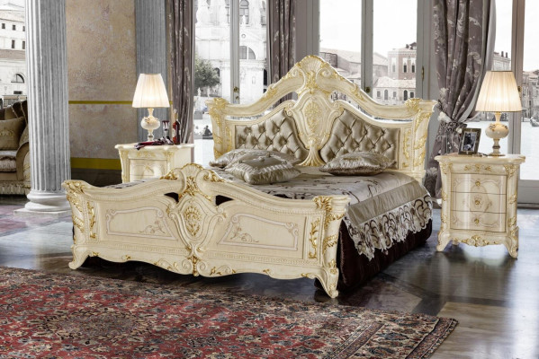 Design Furniture Modern Bed 2x Bedside table 3-piece Bedroom Set Luxury