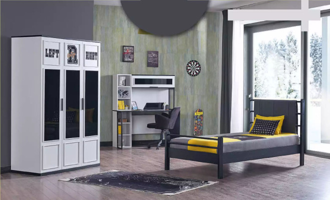 Childrens room Bedroom Furniture Complete room Youth room Black White 3pcs.