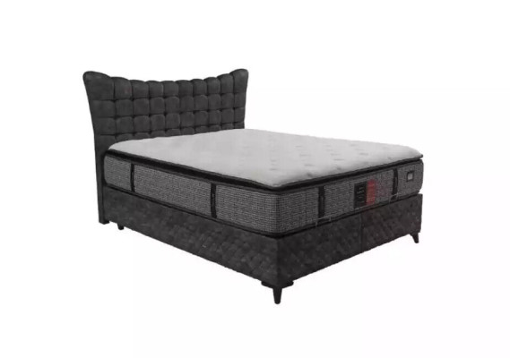 Bed Boxspring Beds Luxury Double bed incl. Mattress with Caro pattern gray