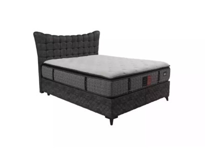 Bed Boxspring Beds Luxury Double bed incl. Mattress with Caro pattern gray