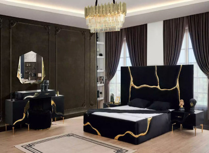 Luxury Bedroom Furniture Bed with Golden Beating Pattern Beds 200x200