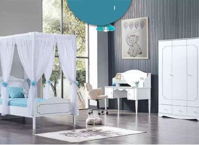 Childrens room Bedroom Complete room Youth room Four poster bed White