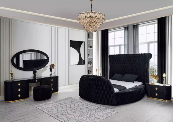 Bed Black Chesterfield modern hotel bed Double bed modern upholstered bed