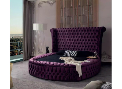 Round Chesterfield Bed Purple Beds Furniture Velvet Textile Hotel Furnishings Double