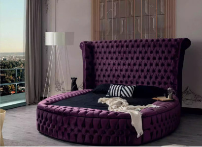 Round Chesterfield Bed Purple Beds Furniture Velvet Textile Hotel Furnishings Double